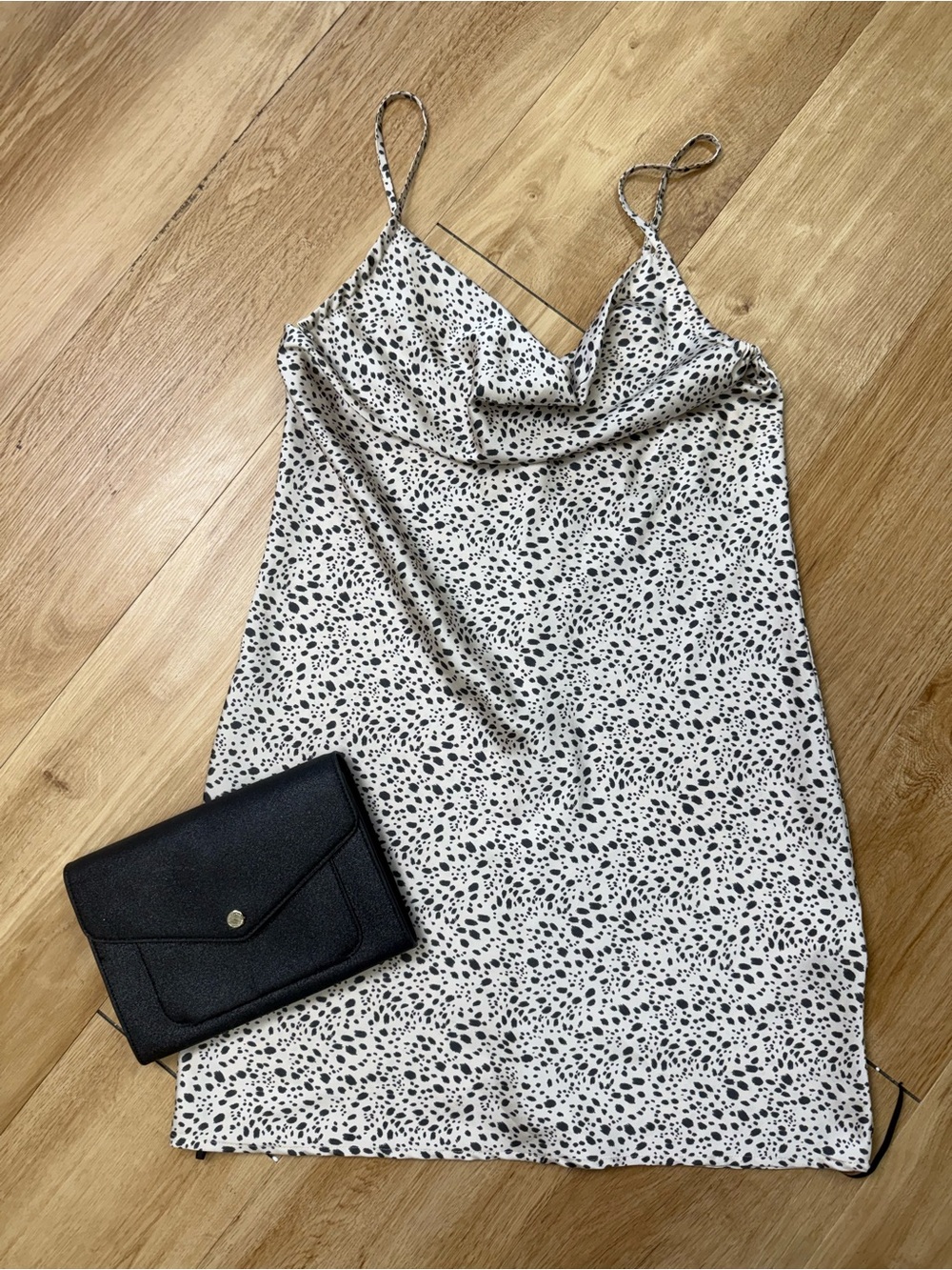 Forever 21 White Cowl Neck Slip Dress with Black Spot Print
